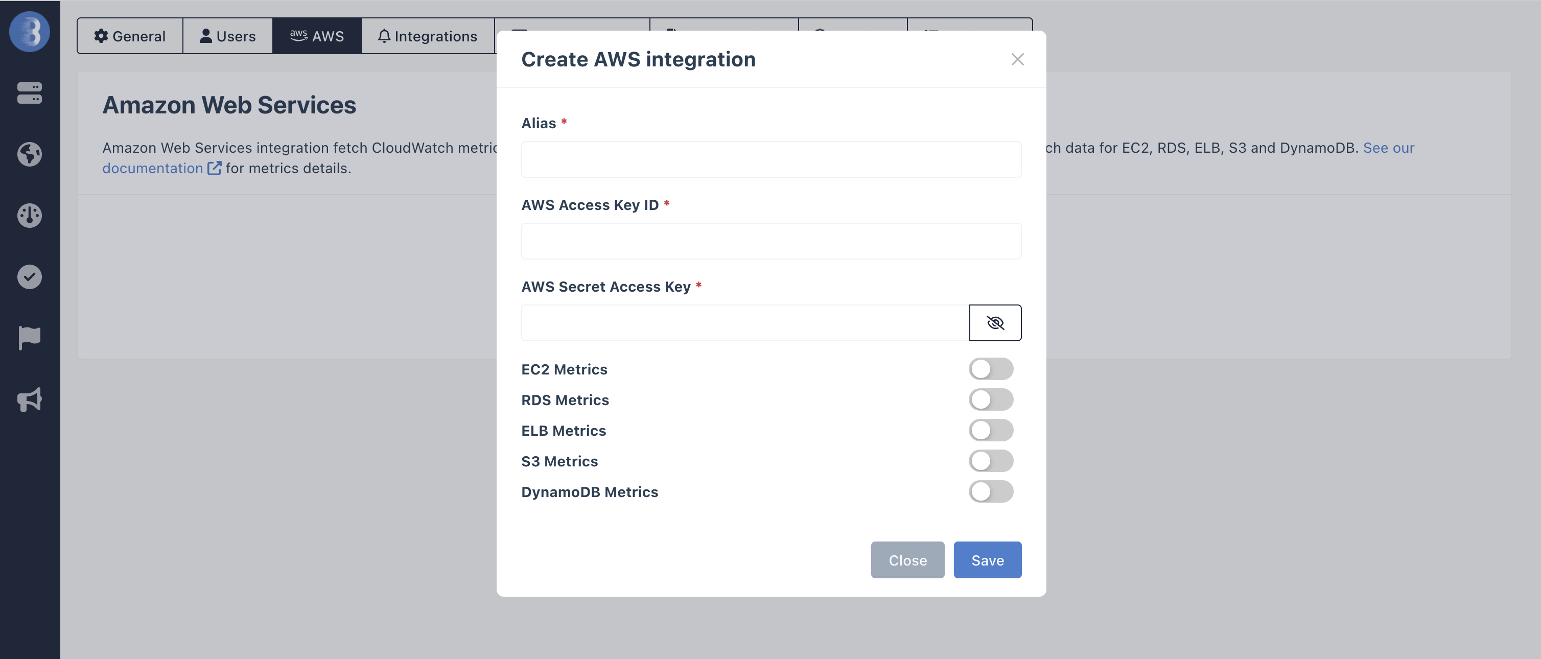 AWS Integration configuration in Bleemeo