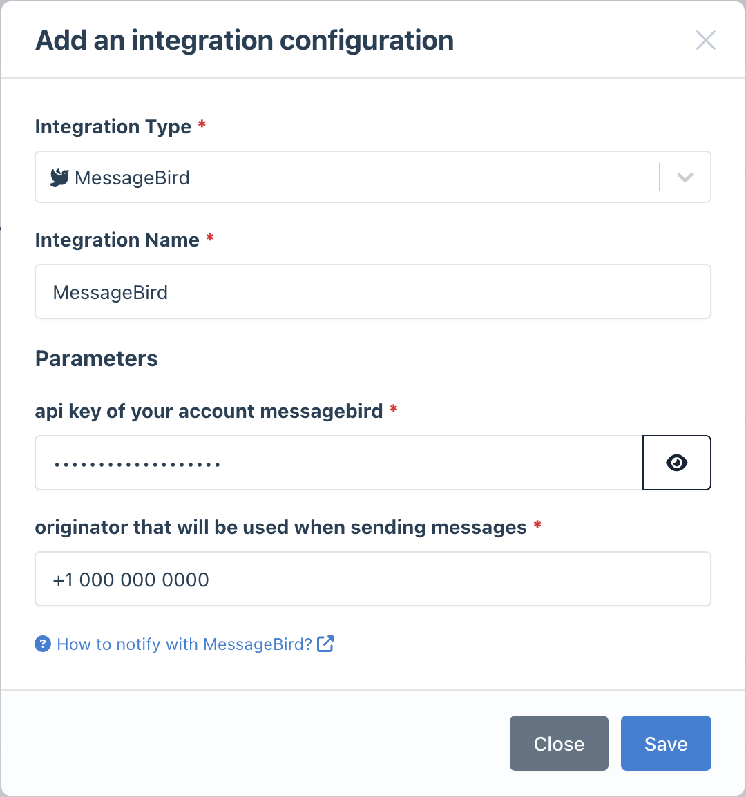 Configure MessageBird integrations in Bleemeo