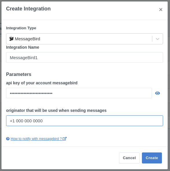 Configure MessageBird integrations in Bleemeo