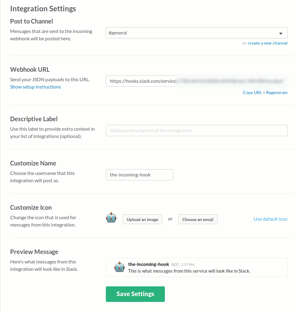 Configuring an incoming webhook in Slack