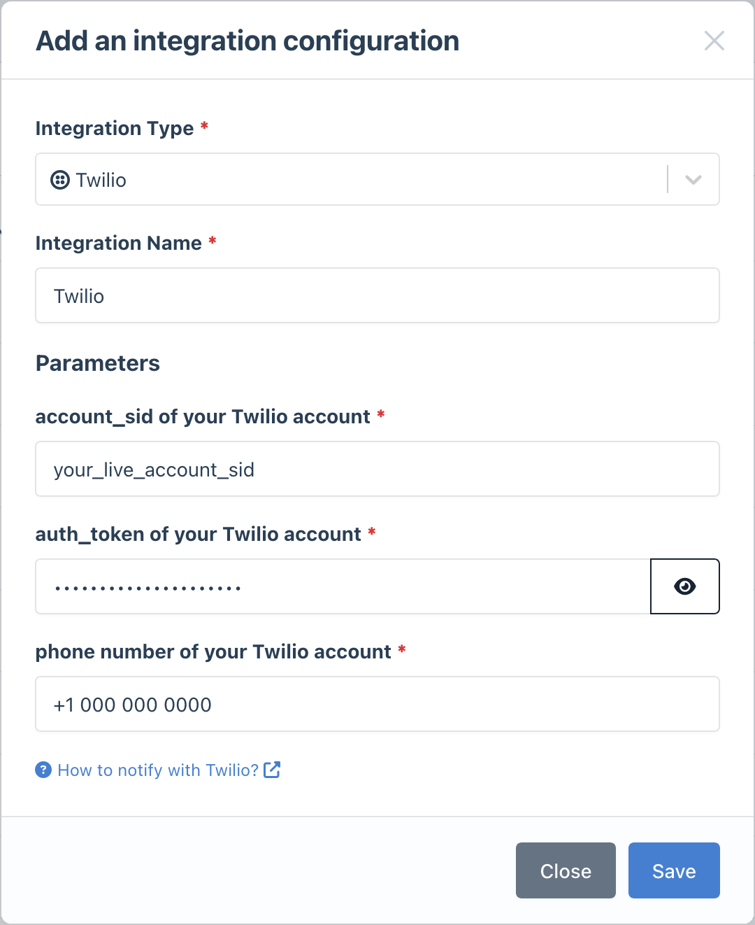 Configure Twilio integration in Bleemeo