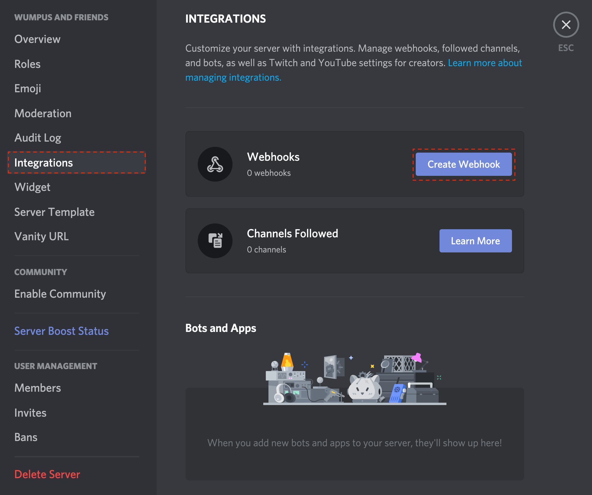 Create Discord webhook - step 1