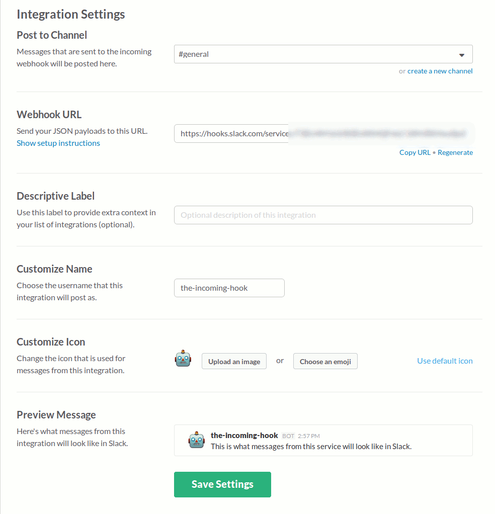 Configure Slack webhook