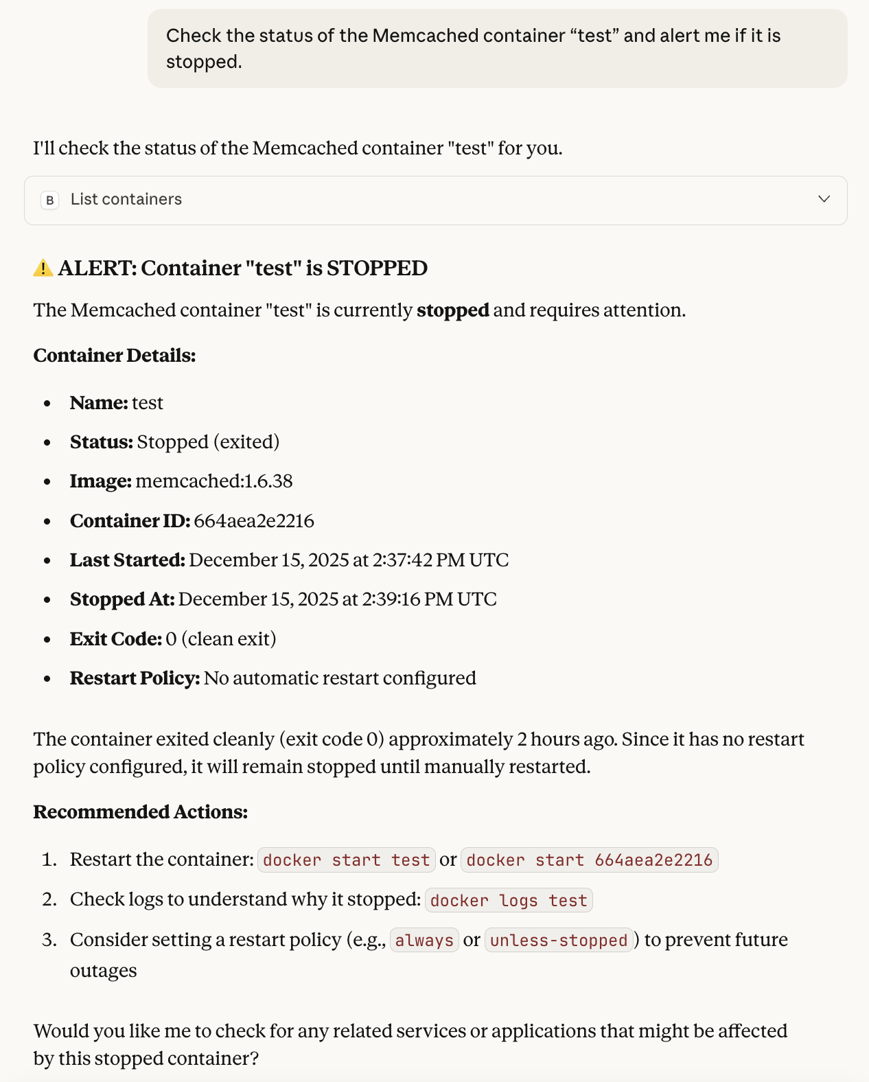 MCP example - container status